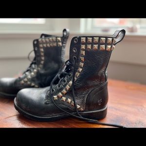 Frye Rogan Biker Lace Up Studded Boots